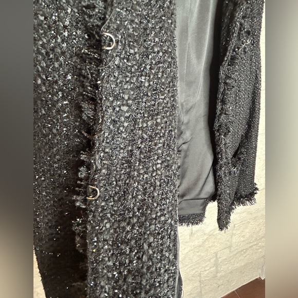 Boston Proper Parisian Wool Blend Jacket Black and Silver Size 12 Chain Trim - Picture 9 of 9